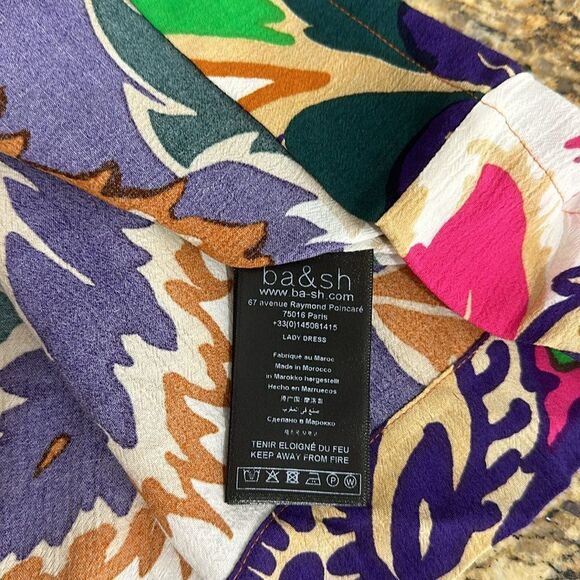 Ba&sh Printed Half Sleeve V-neck Colorful Slip On Mini Dress Size L - Picture 6 of 9